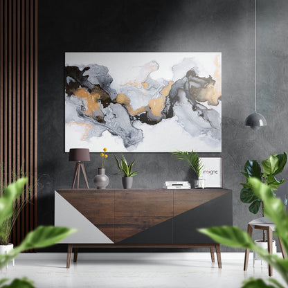 Gold Vein Gray Ink Marble Metal Wall Art