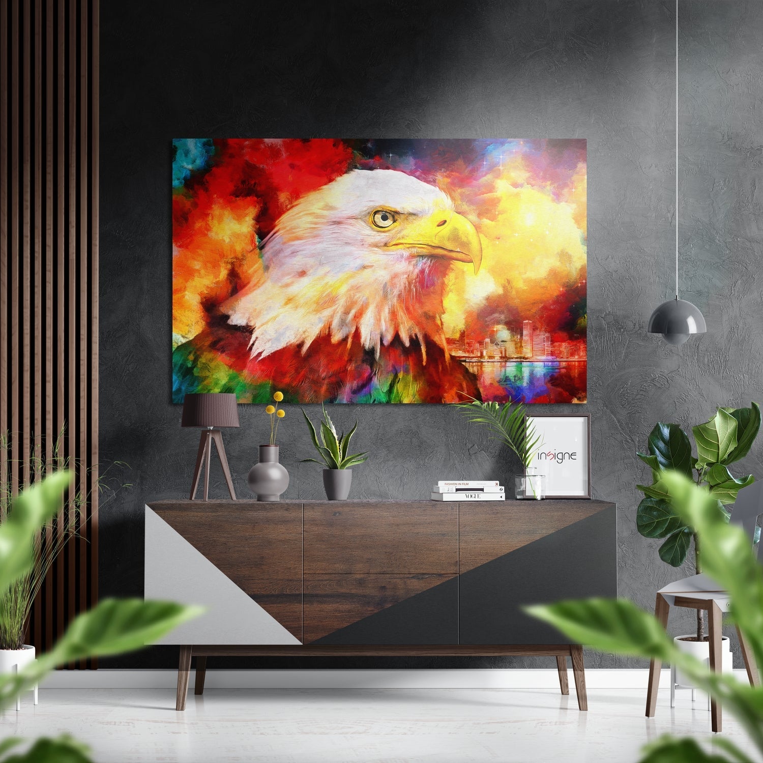 Rainbow cloud eagle metal wall art on brushed aluminum dibond
