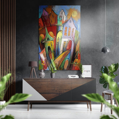 City of Colors Metal Wall Art vibrant brushed aluminum cityscape