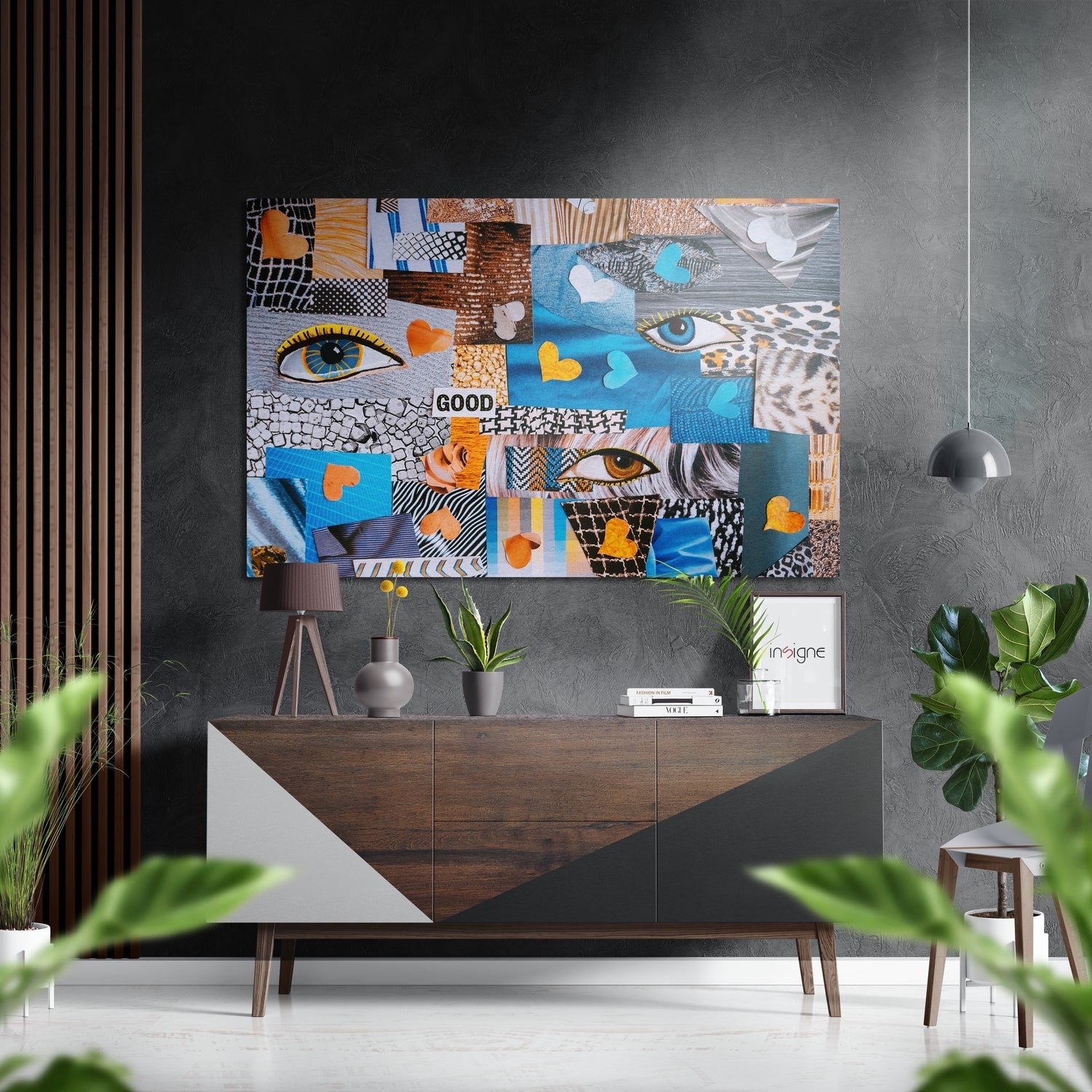 Patchwork eyes metal wall art