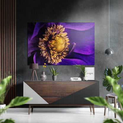 Purple Petals Yellow Center Flower metal wall art with vivid floral color