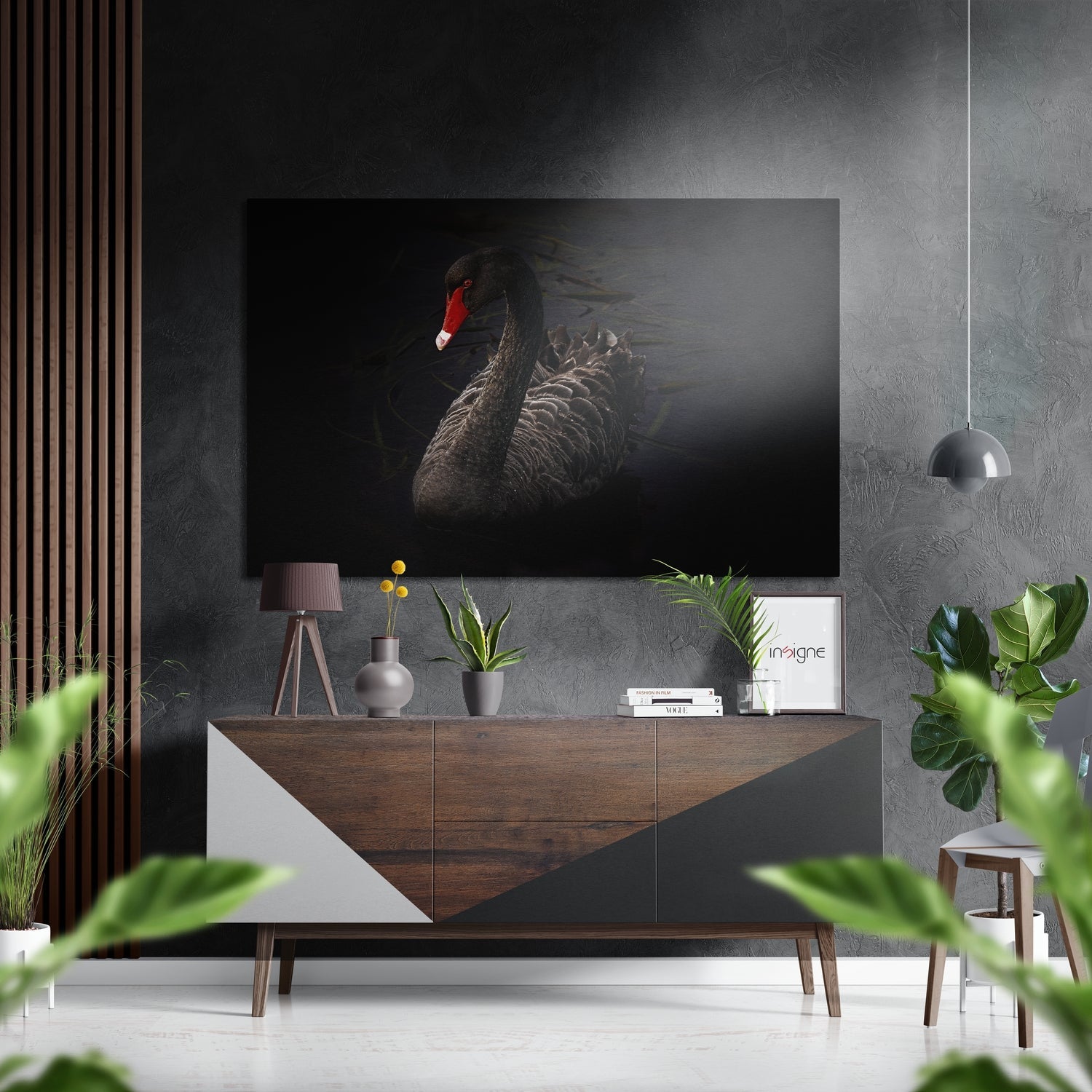 Black swan aluminum metal wall art