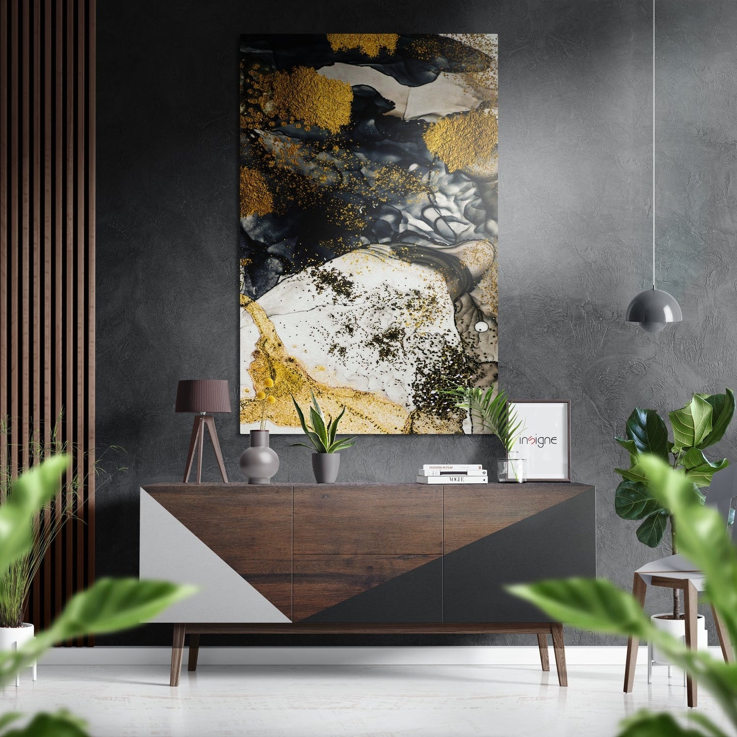 Golden marble metal wall art