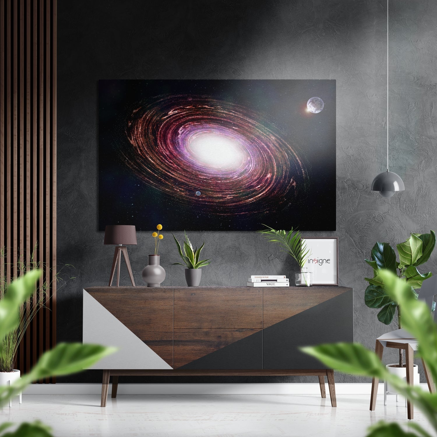 Spiral galaxy moon metal wall art deep space scene