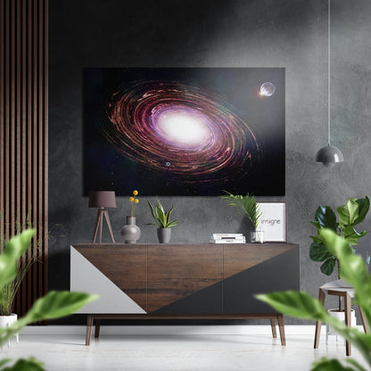 Spiral galaxy moon metal wall art deep space scene