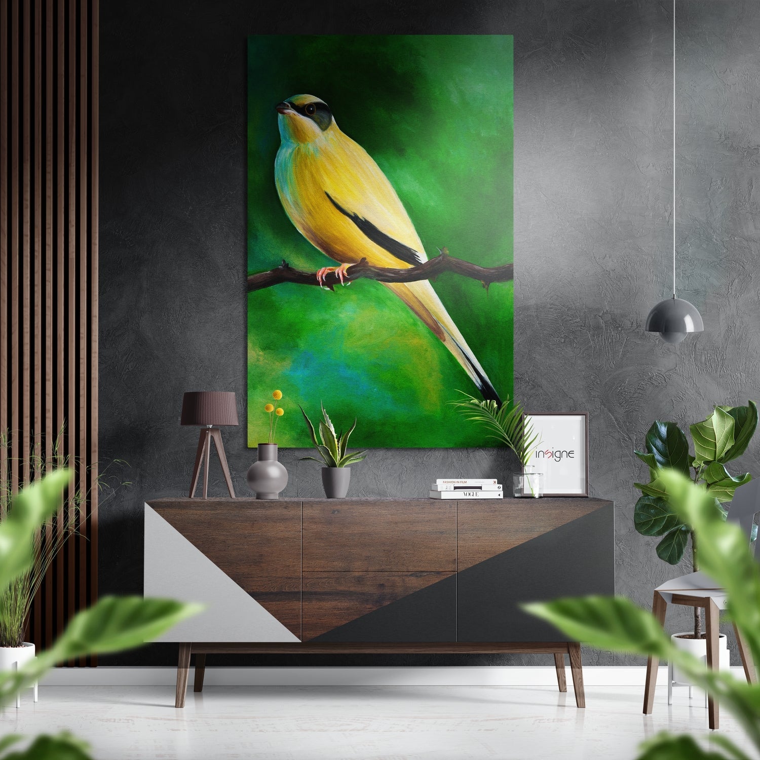 Canary bird brushed aluminium metal wall art