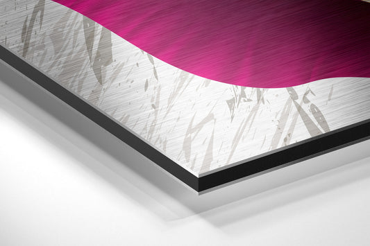 Magenta Petals and Gold Feather Metal Wall Art