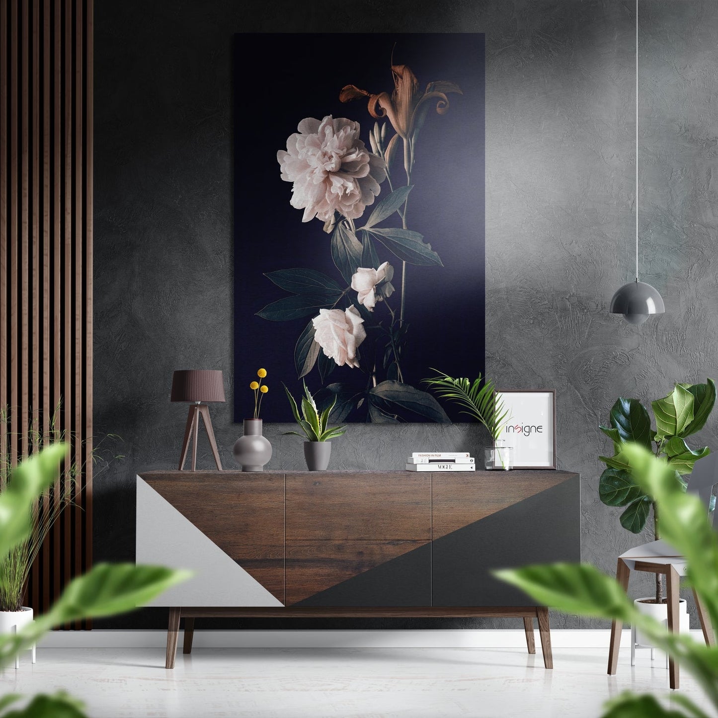 White Peony Navy Metal Wall Art