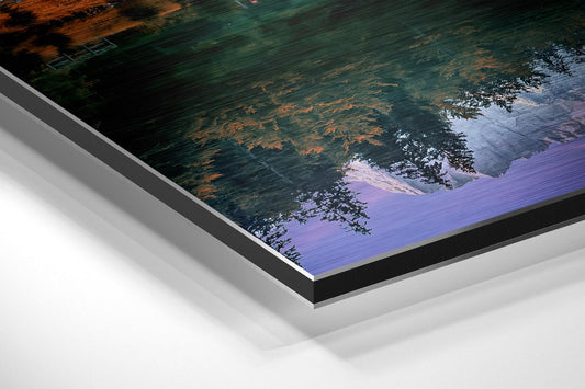 Snowy Peaks Mirror Lake at Dusk Metal Wall Art