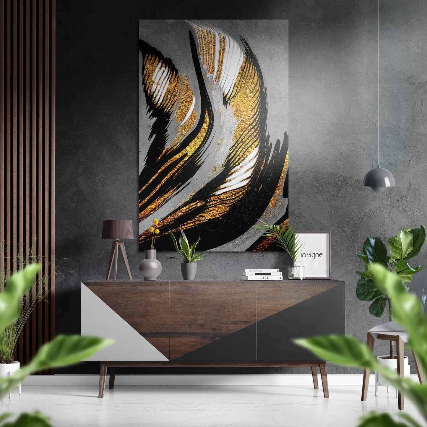 Golden Feather metal wall art