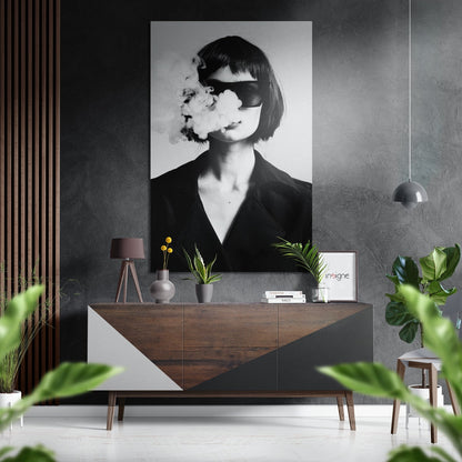 Sunglasses woman smoke metal wall art print