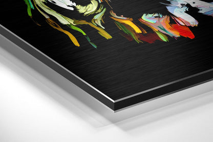 Neon Paint Strokes Woman Face Metal Wall Art