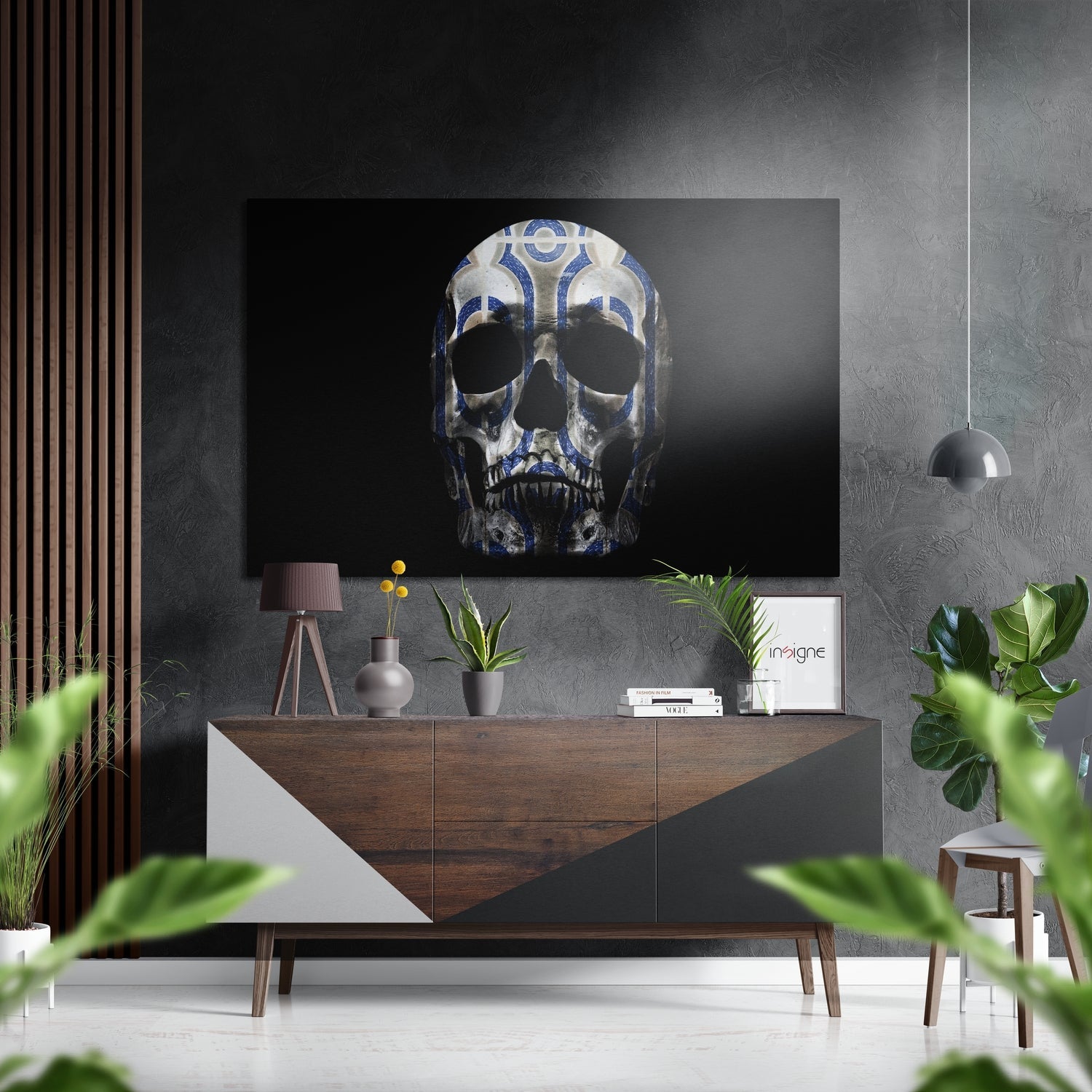 Blue Pattern Skull Metal Wall Art