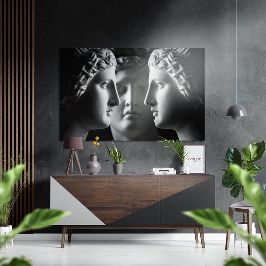 Black and white three busts profile metal wall art