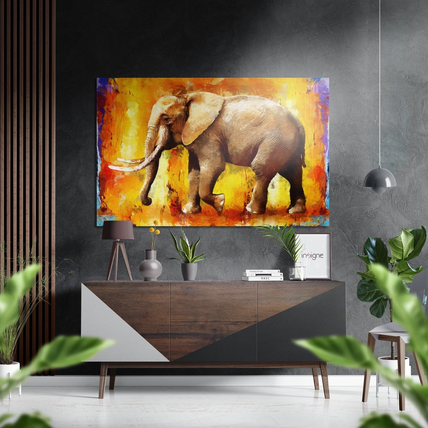 Walking Elephant Fiery Orange Metal Wall Art