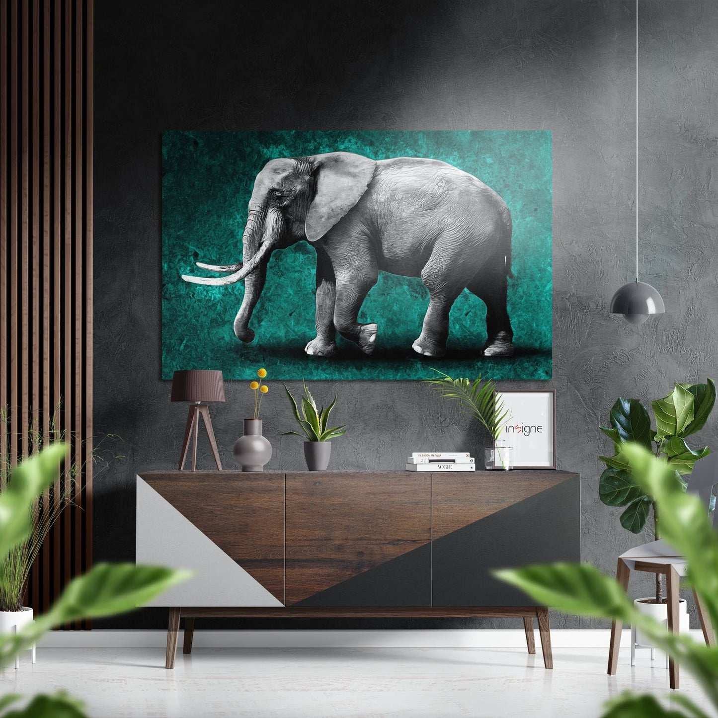 Teal elephant metal wall art brushed aluminum print