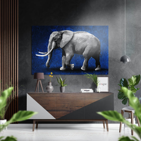 Elephant metal wall art blue backdrop print