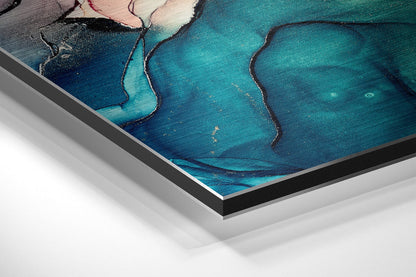 Teal Ochre Alcohol Ink Marble Metal Wall Art