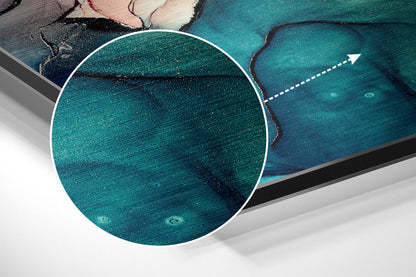 Teal Ochre Alcohol Ink Marble Metal Wall Art