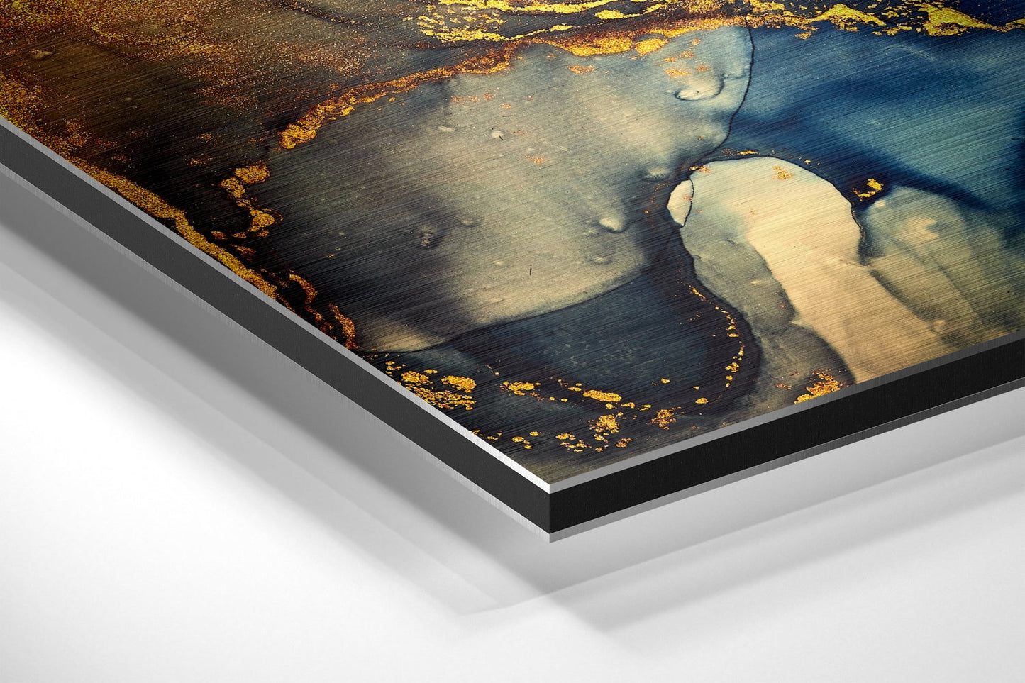 Cobalt Amber Bloom Marble Metal Wall Art