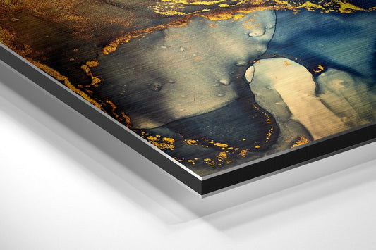 Cobalt Amber Bloom Marble Metal Wall Art