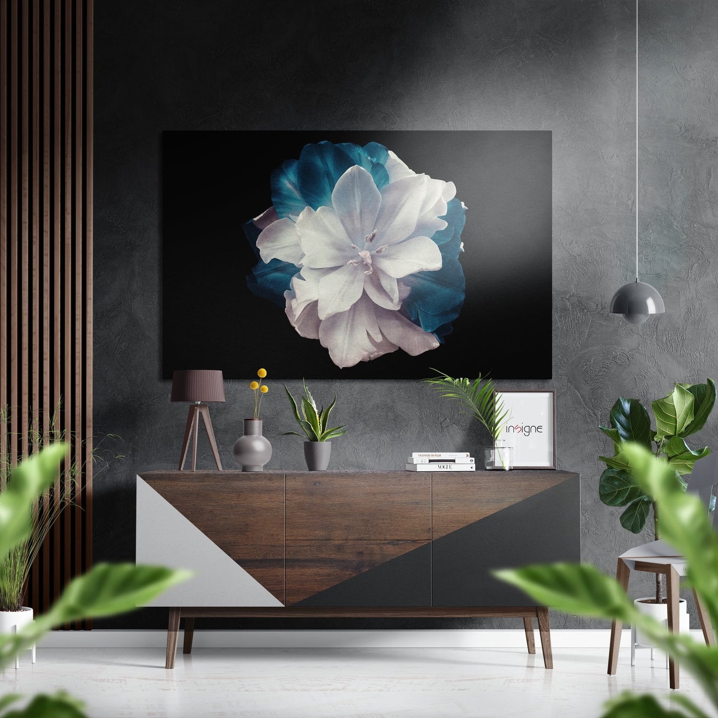 White Blue Bloom Metal Wall Art
