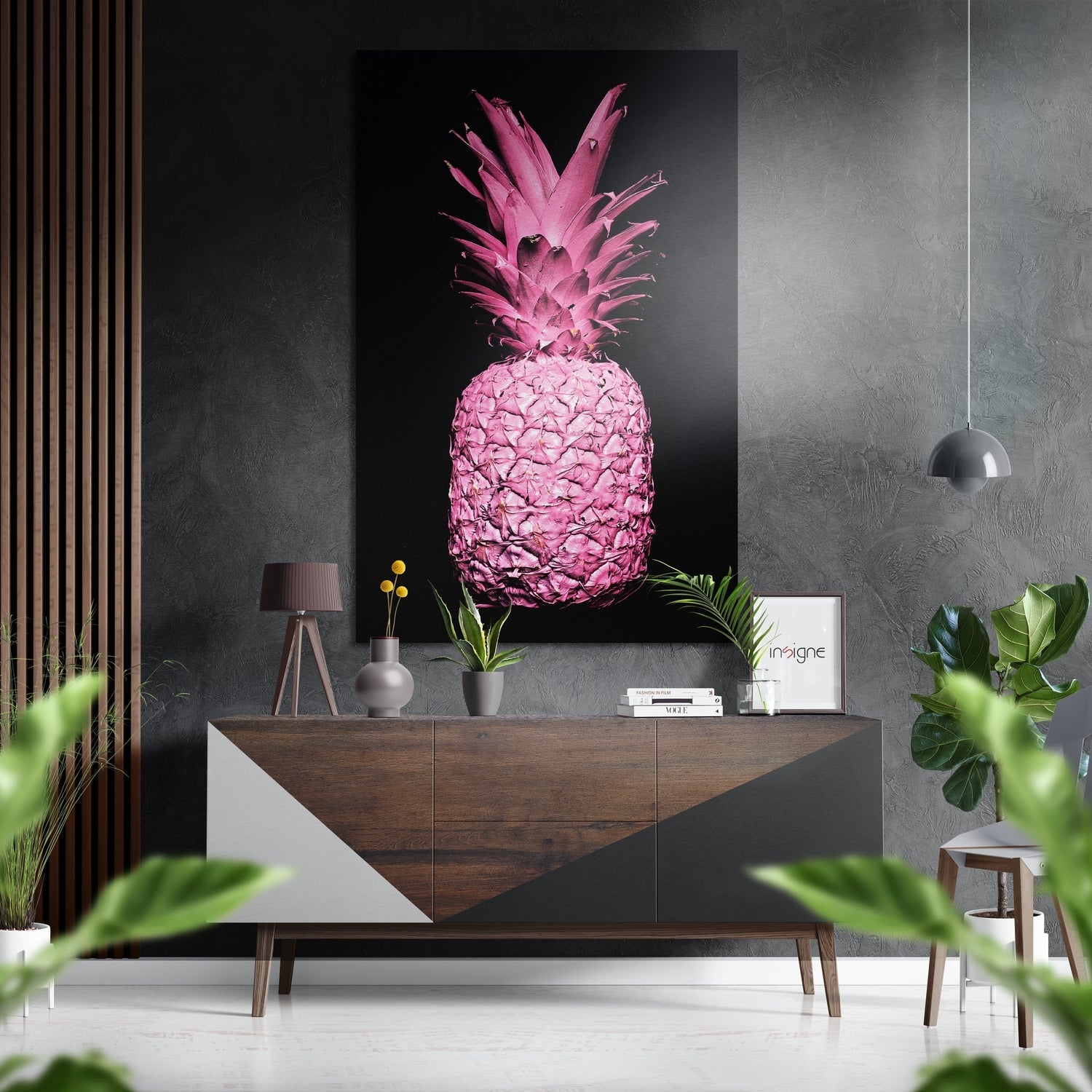 Pink pineapple metal wall art panel