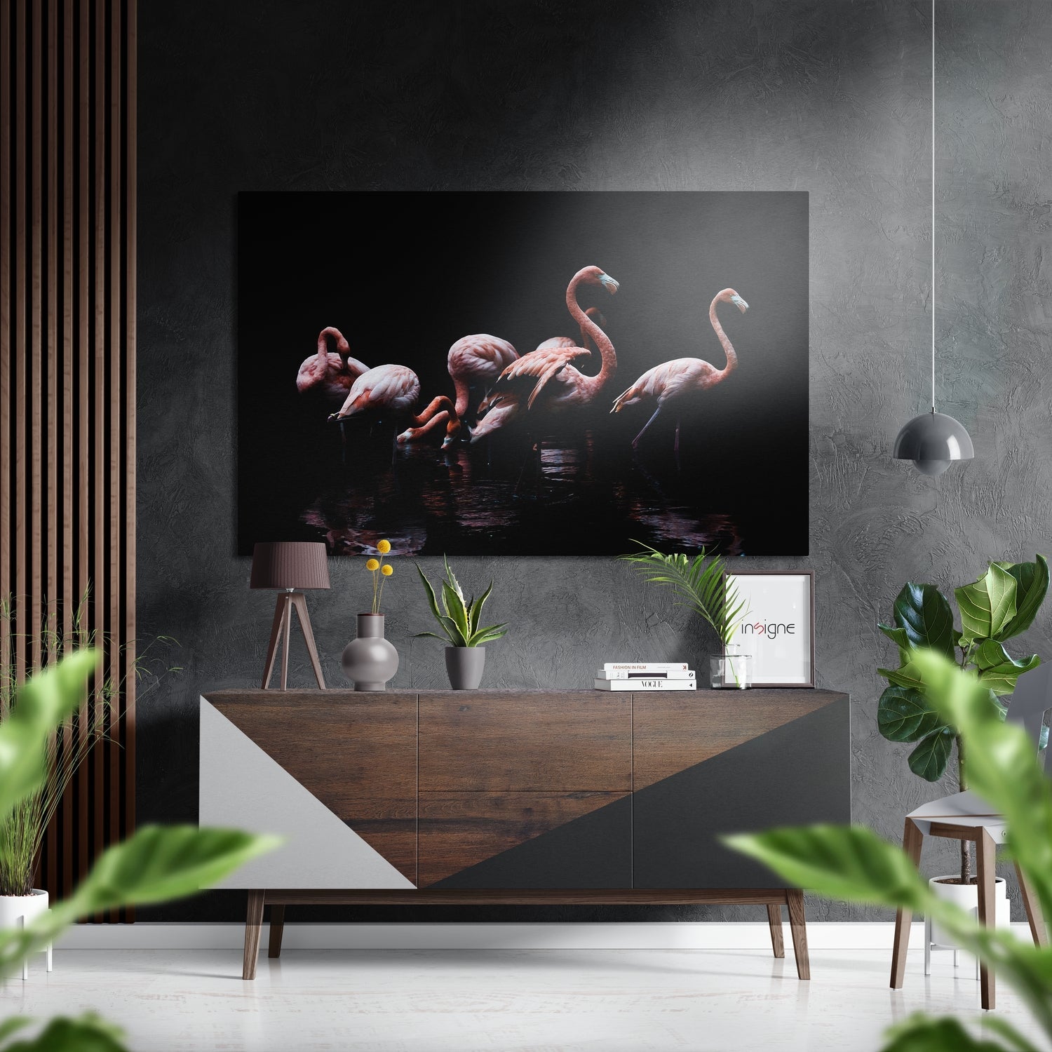 Flamingo flock metal wall art