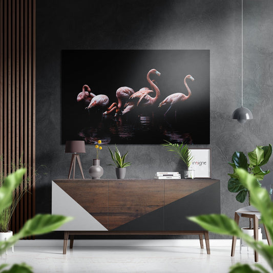 Flamingo flock metal wall art