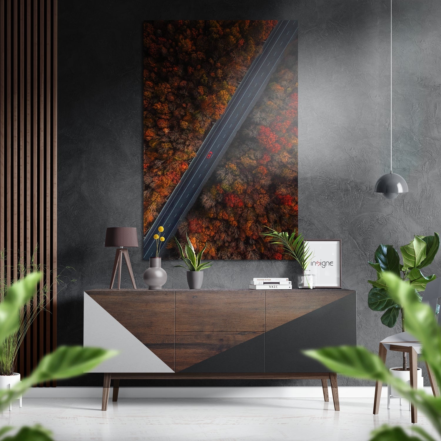 Scenic road brushed aluminum metal wall art