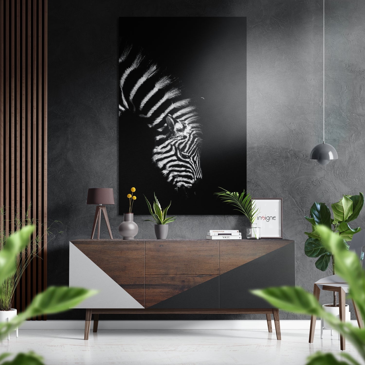 Zebra brushed aluminum wall art