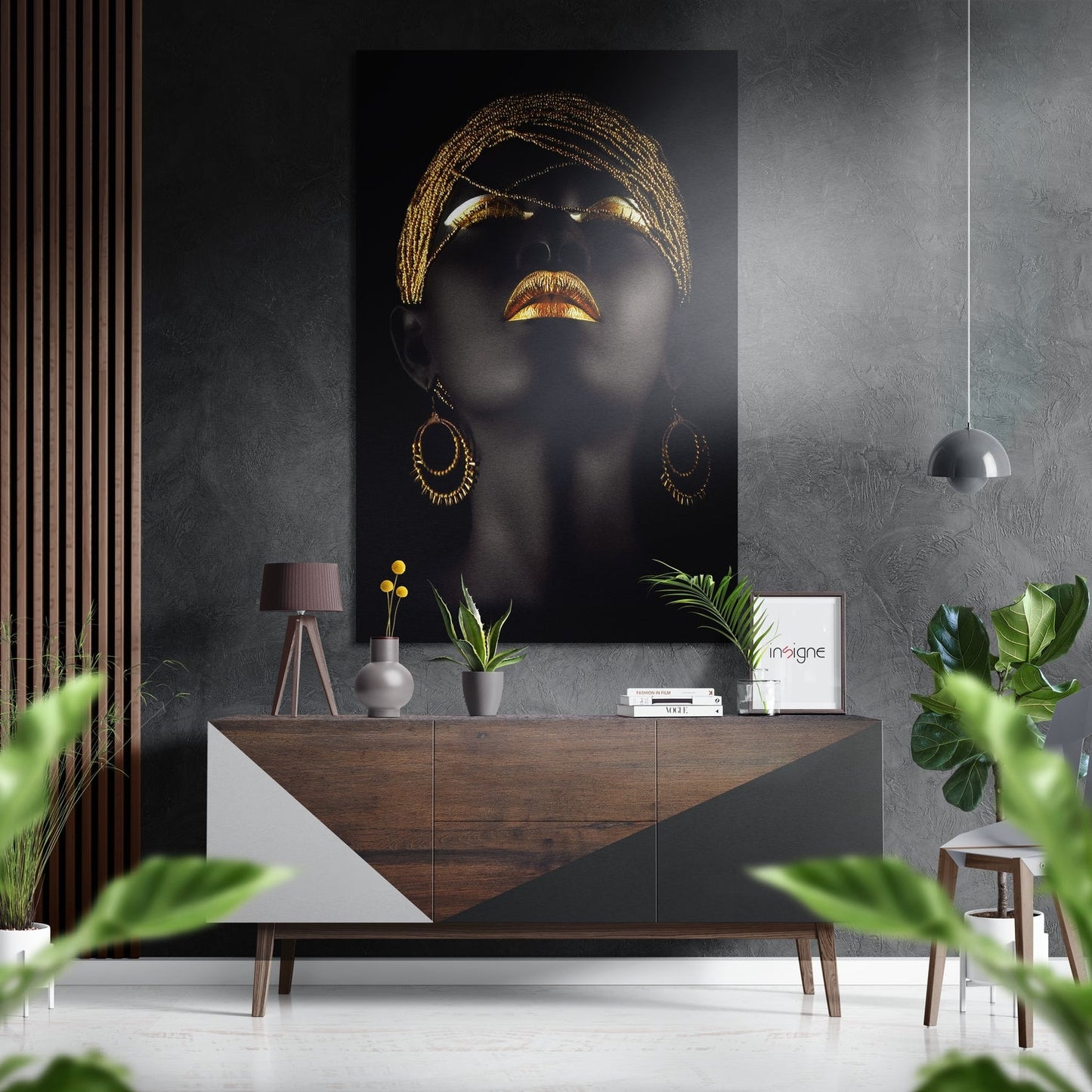 Golden Beaded Headdress Metal Wall Art