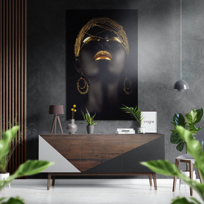 Golden Beaded Headdress Metal Wall Art