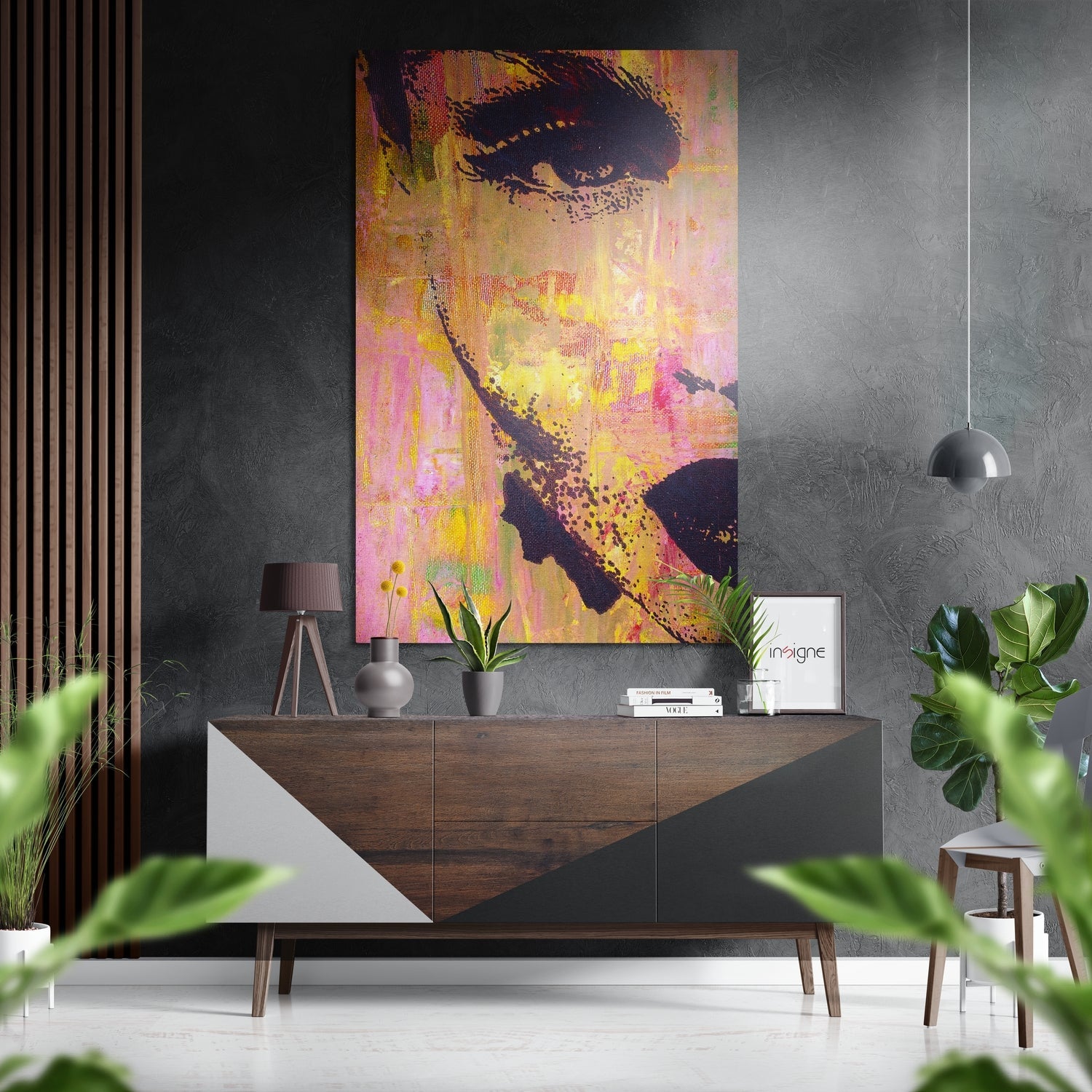 Retro woman portrait brushed aluminum metal wall art