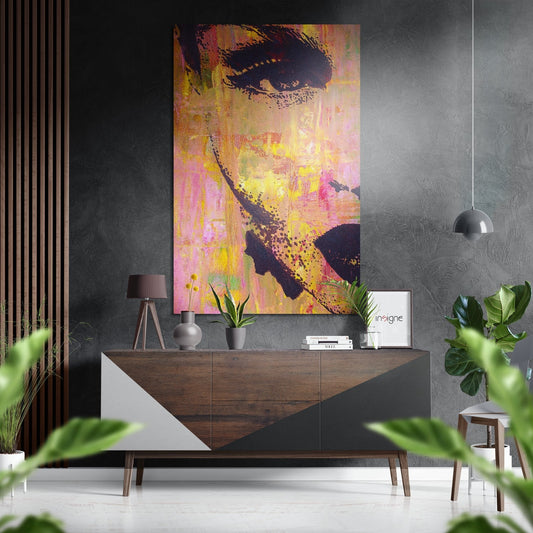 Retro woman portrait brushed aluminum metal wall art