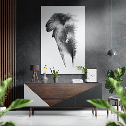 Elephant portrait on brushed aluminum dibond metal print, safari wildlife wall art