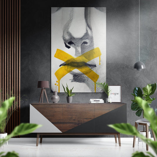 Yellow Tape Lips Metal Wall Art