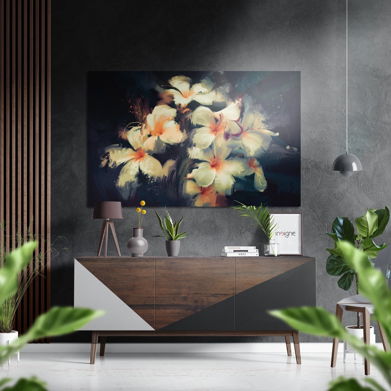 Frangipani oil painting metal wall art