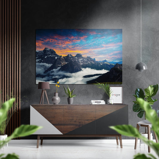 Mountain view landscape on brushed aluminum metal wall art
