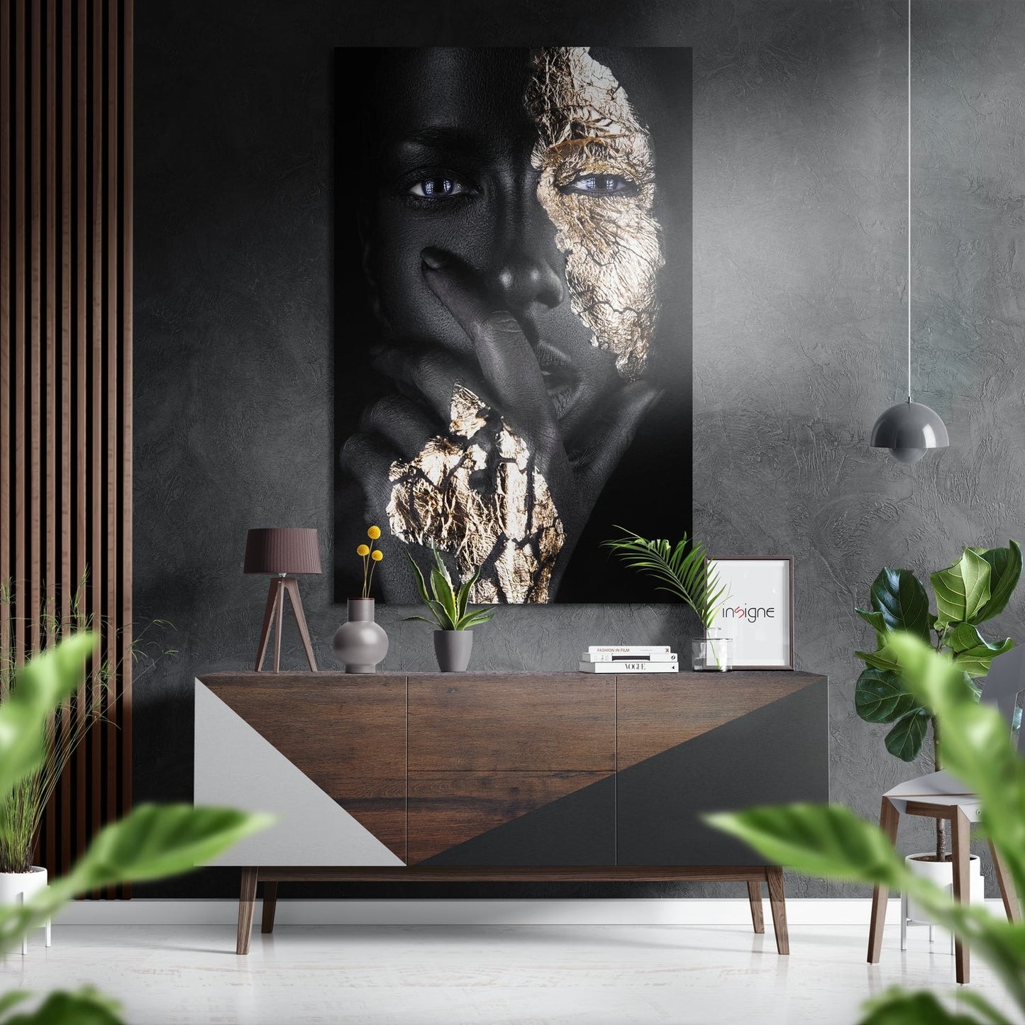 Gold Leaf Mask Woman Portrait Metal Wall Art