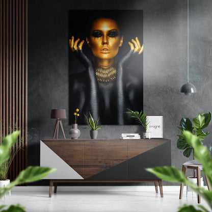 Gold Face Collar Necklace Woman Metal Wall Art