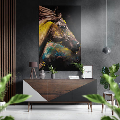Yellow Teal Horse Head Metal Art
