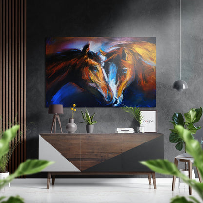 Horses in love metal wall art panel