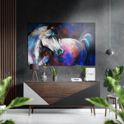 Blue Pink Brushstroke Horse Metal Wall Art