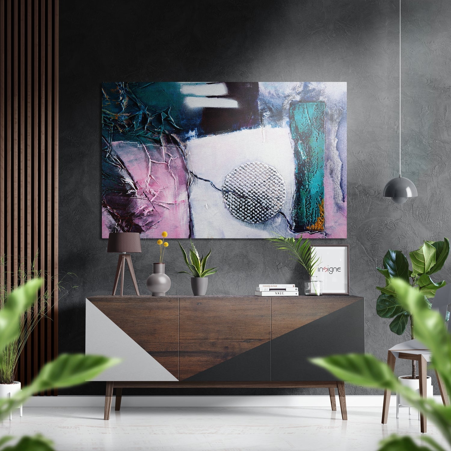 Abstract brushed metal wall art panel with modern texture