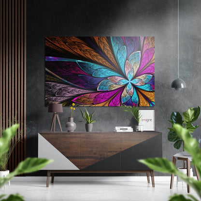Flower brushed metal wall art on Alu-Dibond with a textured metal surface