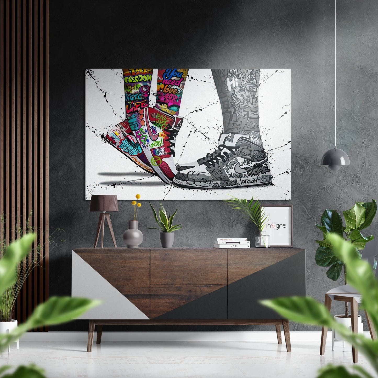 Graffiti sneakers metal wall art brushed aluminum print