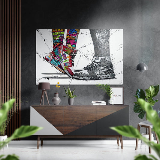 Graffiti sneakers metal wall art brushed aluminum print