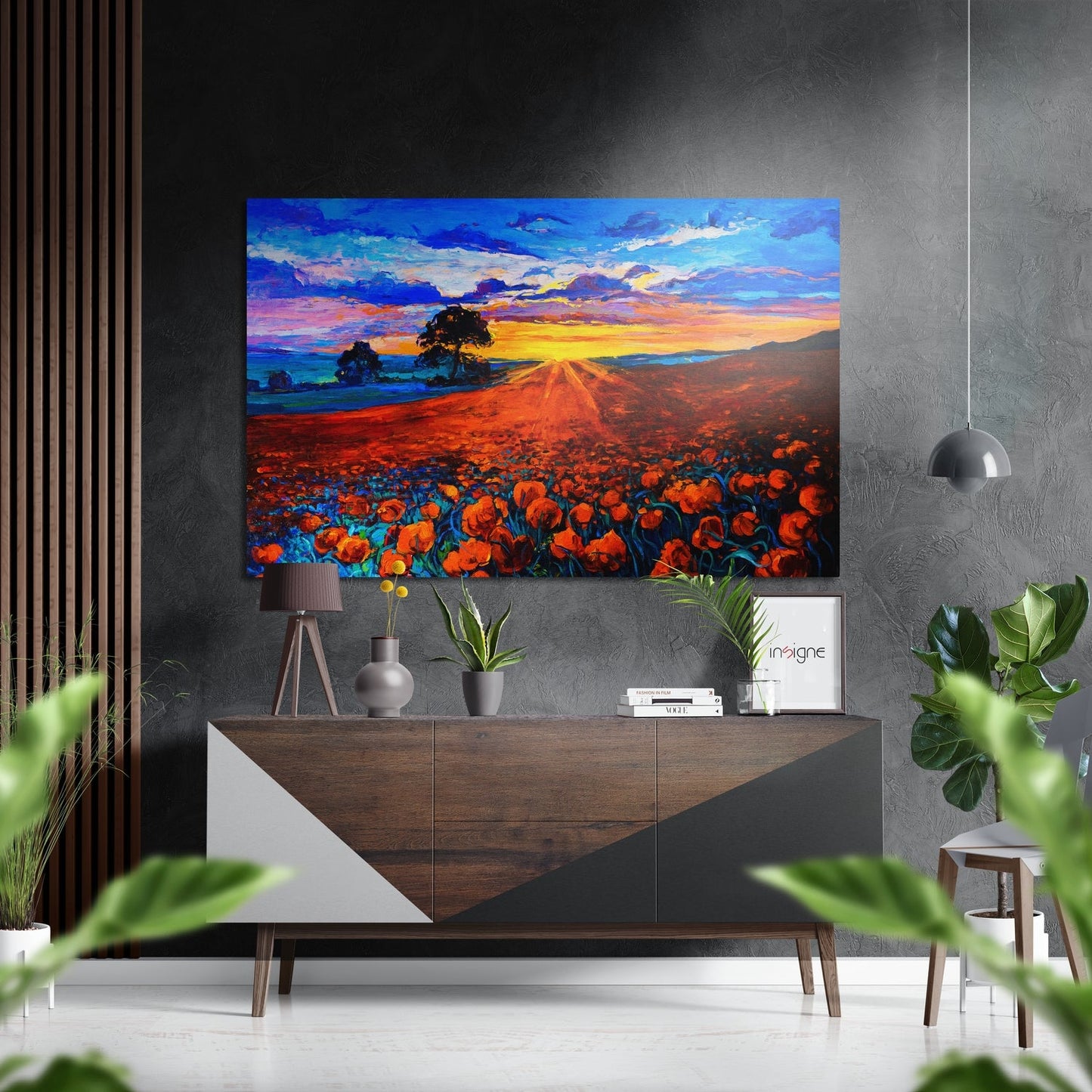 Poppy field metal wall art