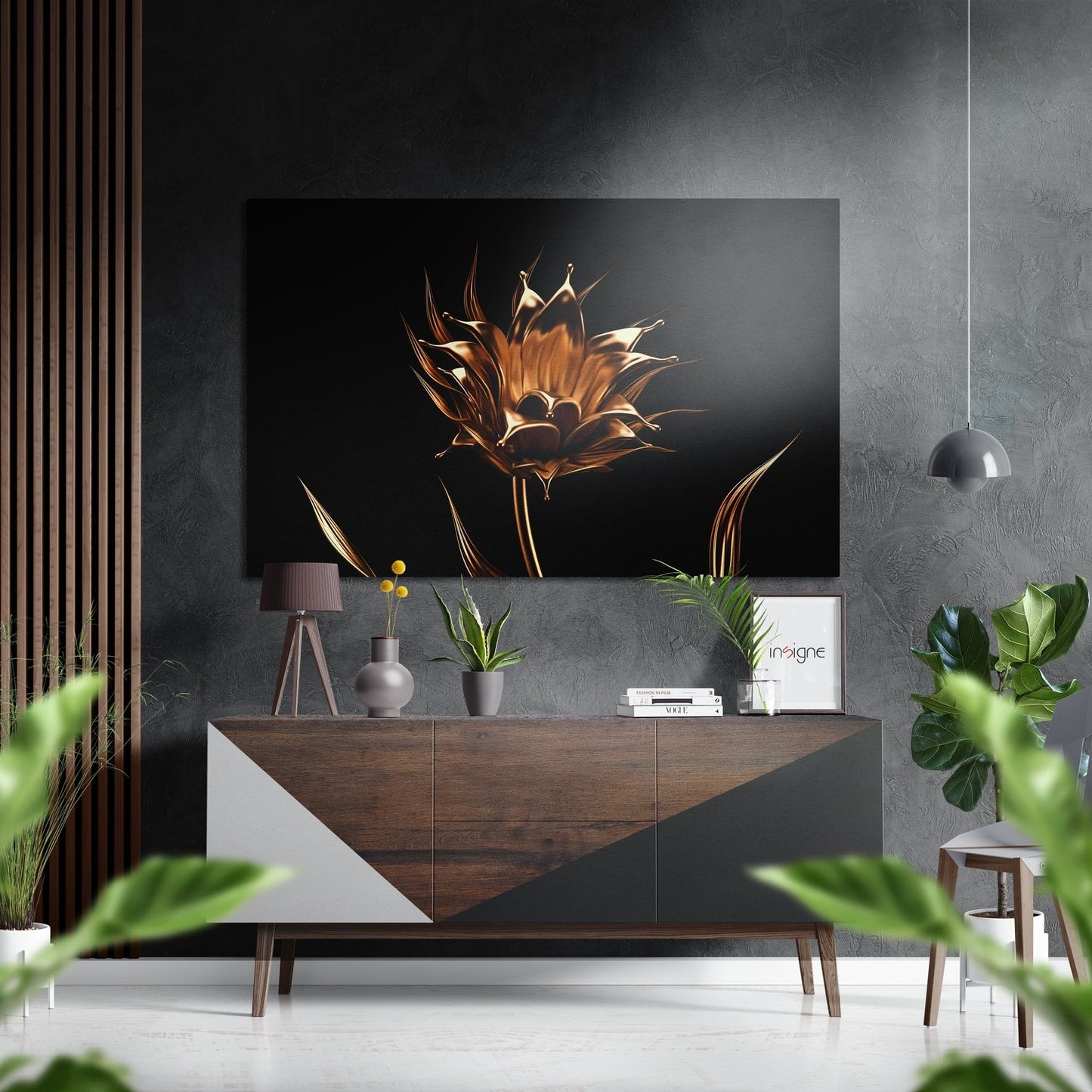 Golden Flower metal wall art
